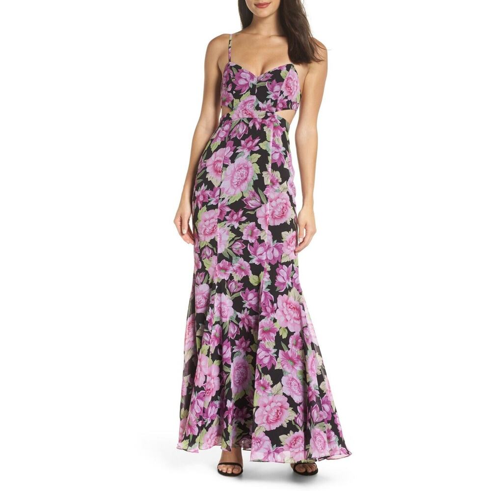 Fame and Partners Dress Womens 6 Sienne Maxi Pink Cutout Waist Floral - Picture 2 of 7